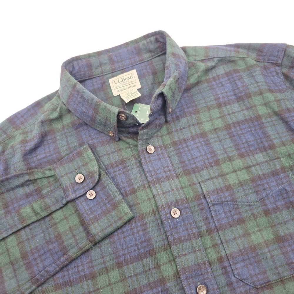 LL Bean Shirt Men Large Button Down Flannel Blackwatch Scottish Plaid Preppy NWT